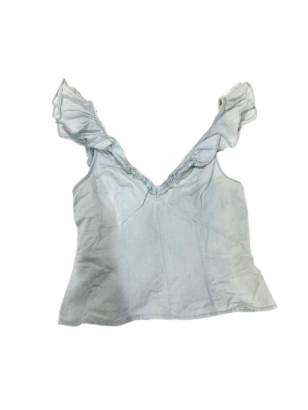 Free People Winona Light Wash Chambray Ruffle Top Small - Picture 3 of 9